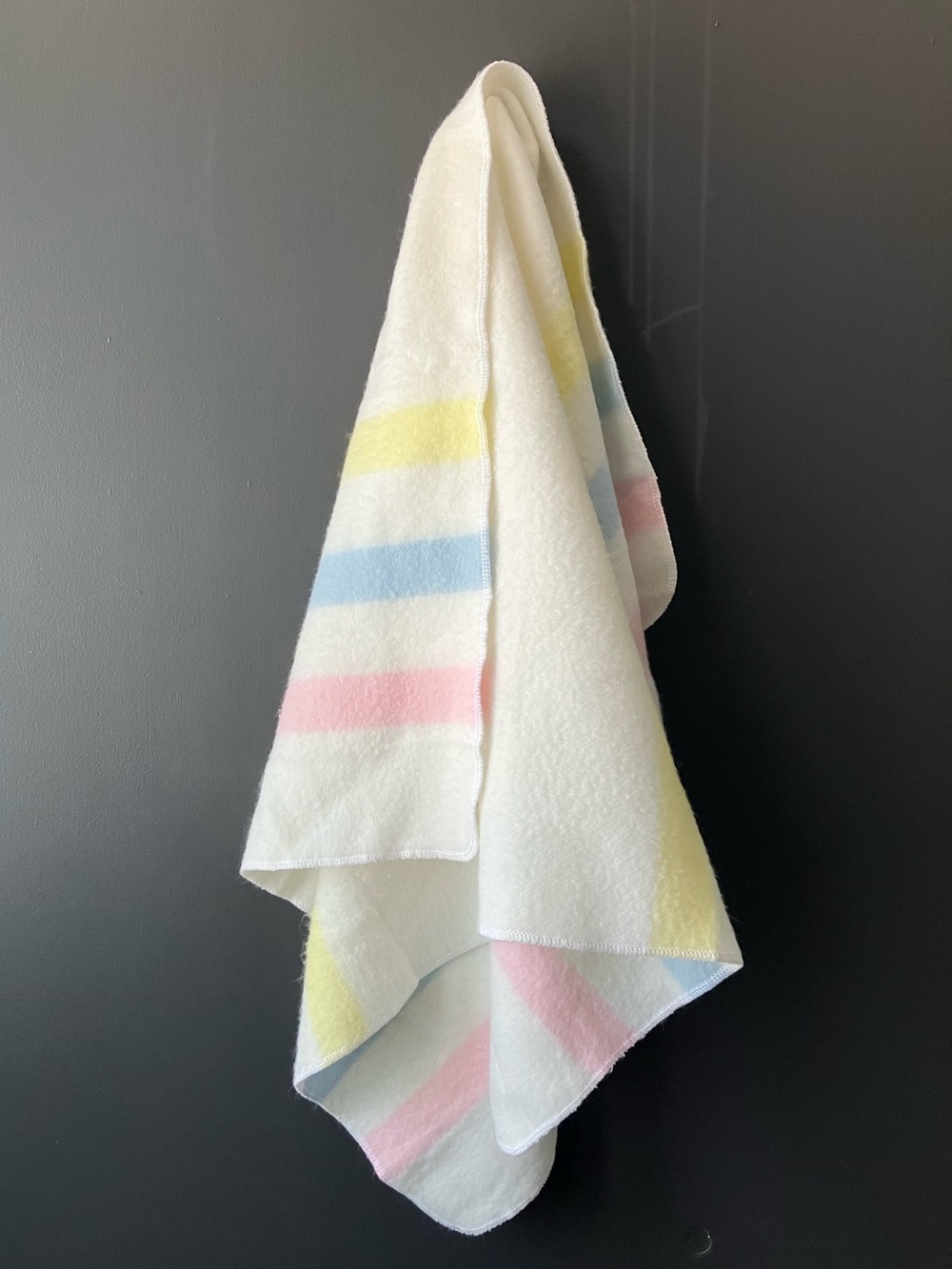 Vintage Baby Blanket Esmond Striped Pastel Soft Thermal Stroller 1980s Nursery